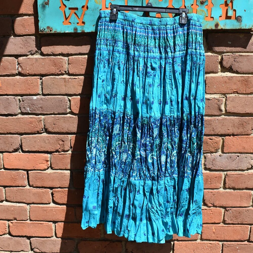Blue Cotton Broomstick Skirt Size XL